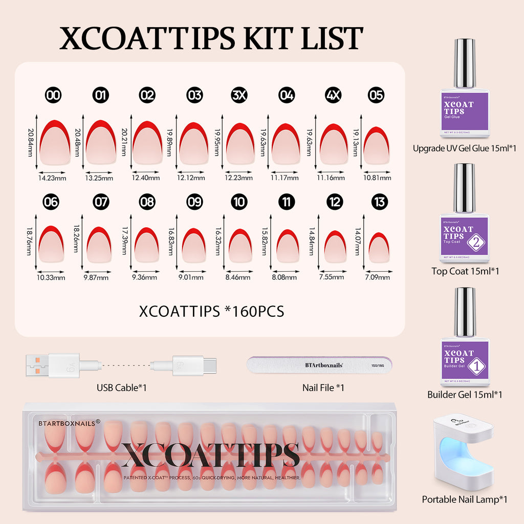 XCOATTIPS® Red French - Short Almond, 160pcs