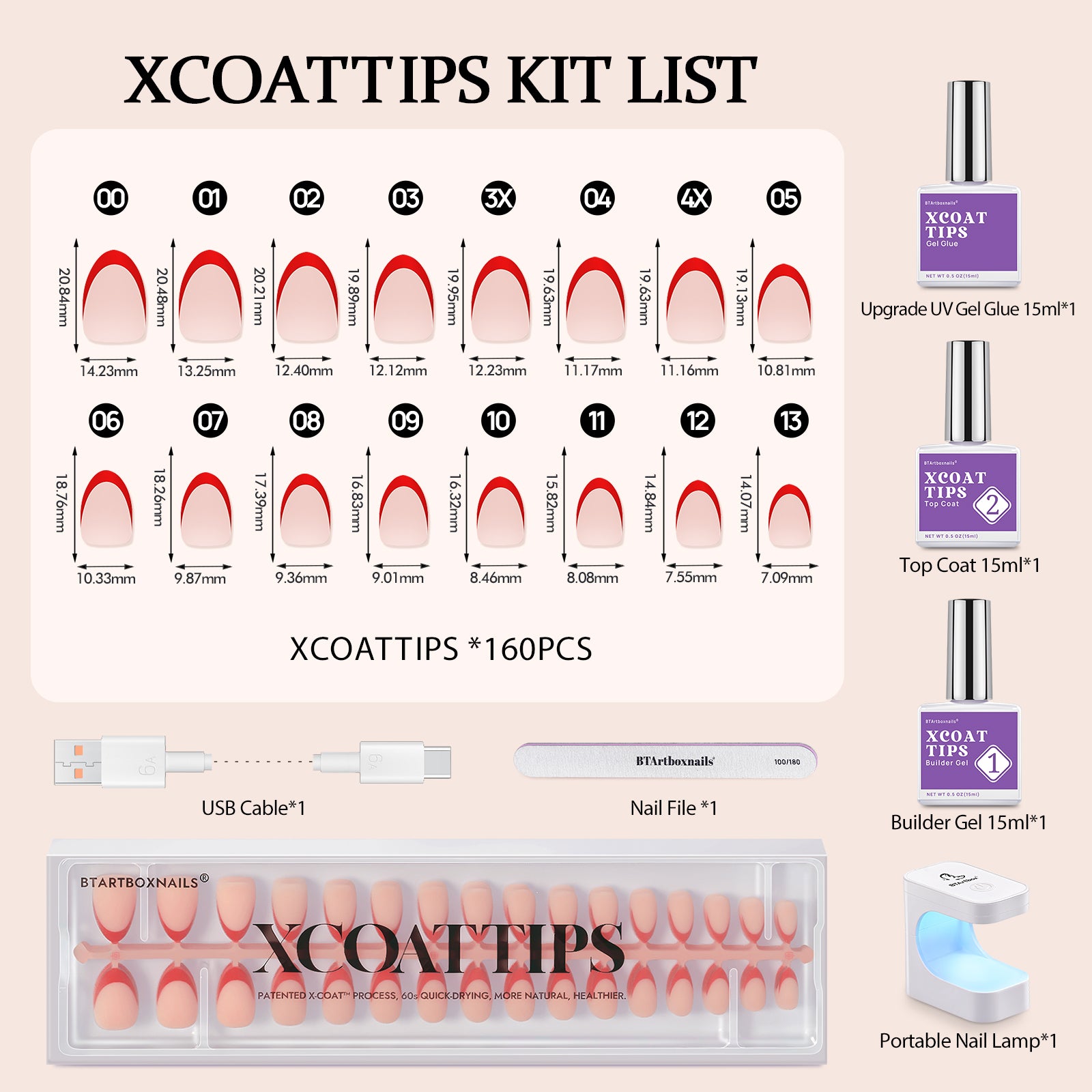 XCOATTIPS® Red French - Short Almond, 160pcs