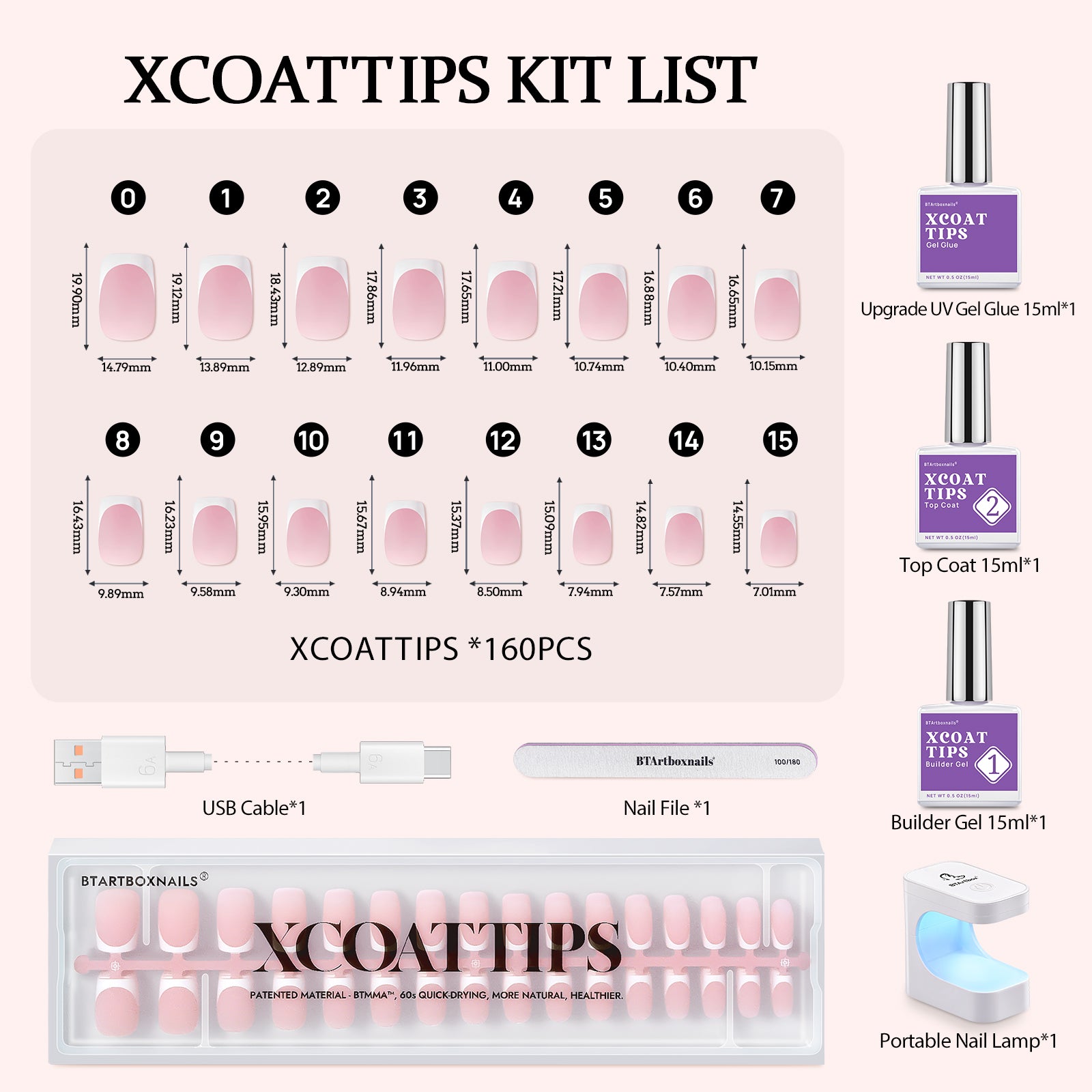 XCOATTIPS® French - Short Square, 160pcs