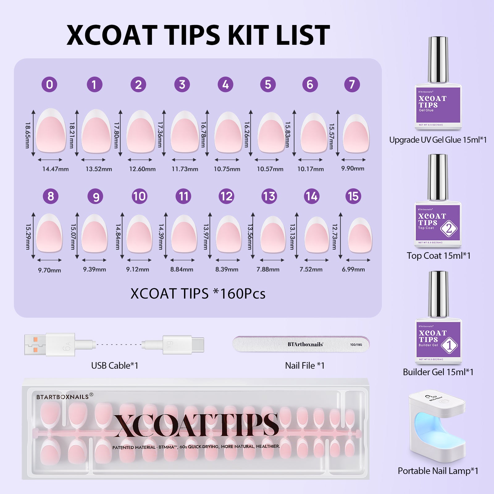 XCOATTIPS® French - Extra Short Almond, 160pcs